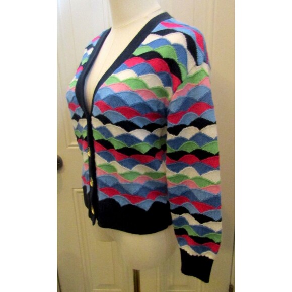 Talbots V Neck Cardigan NWT Scallop Stripe Sweater Button Front Retail $99 Sz SP - Picture 4 of 8